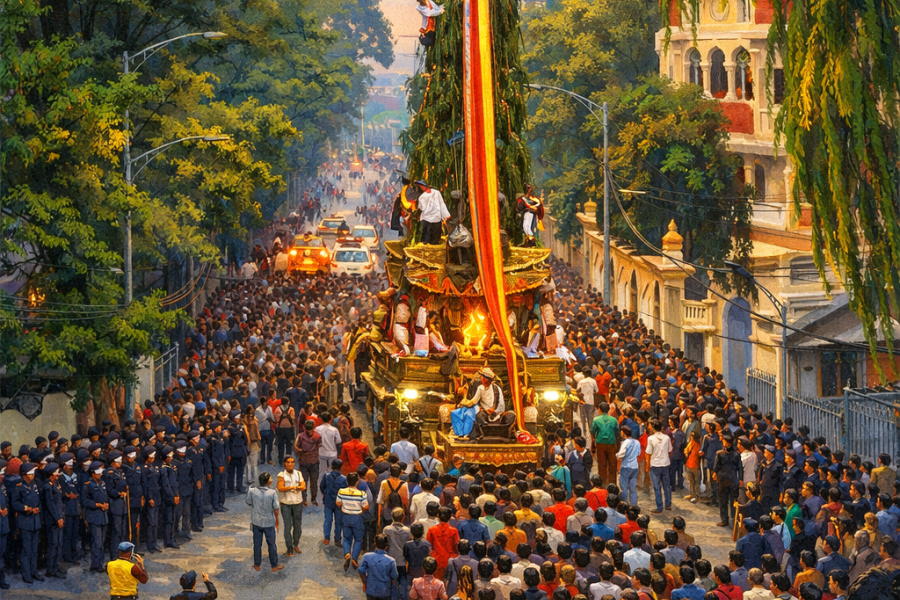 काठमाडौंमा सेतो मच्छेन्द्रनाथको रथयात्रा सुरु, असनसम्म रथ पुर्‍याइयो
