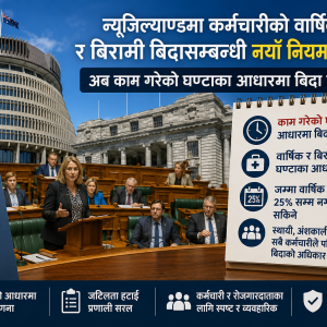 न्युजिल्याण्डमा कर्मचारीको वार्षिक र बिरामी बिदासम्बन्धी नयाँ नियम पारित, नयाँ नियम अनुसार काम गरेको घण्टाका आधारमा बिदा पाइने