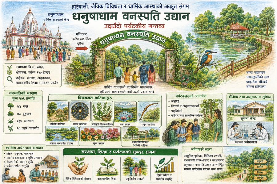 उदाउँदो पर्यटकीय गन्तव्य बन्दै धनुषाधाम वनस्पति उद्यान